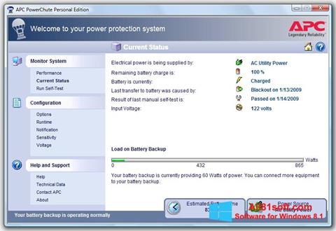 Skjermbilde PowerChute Personal Edition Windows 8.1