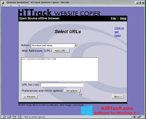 Skjermbilde HTTrack Website Copier Windows 8.1