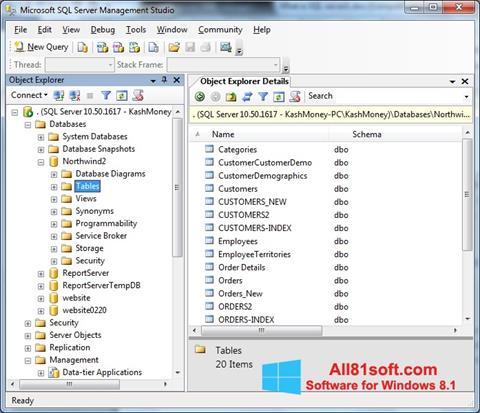 Skjermbilde Microsoft SQL Server Windows 8.1
