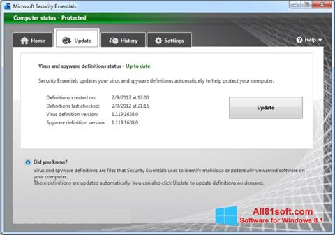 Skjermbilde Microsoft Security Essentials Windows 8.1