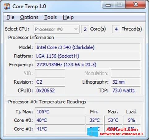 Skjermbilde Core Temp Windows 8.1