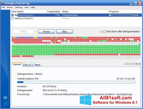 Skjermbilde Auslogics Disk Defrag Windows 8.1