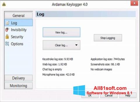 Skjermbilde Ardamax Keylogger Windows 8.1